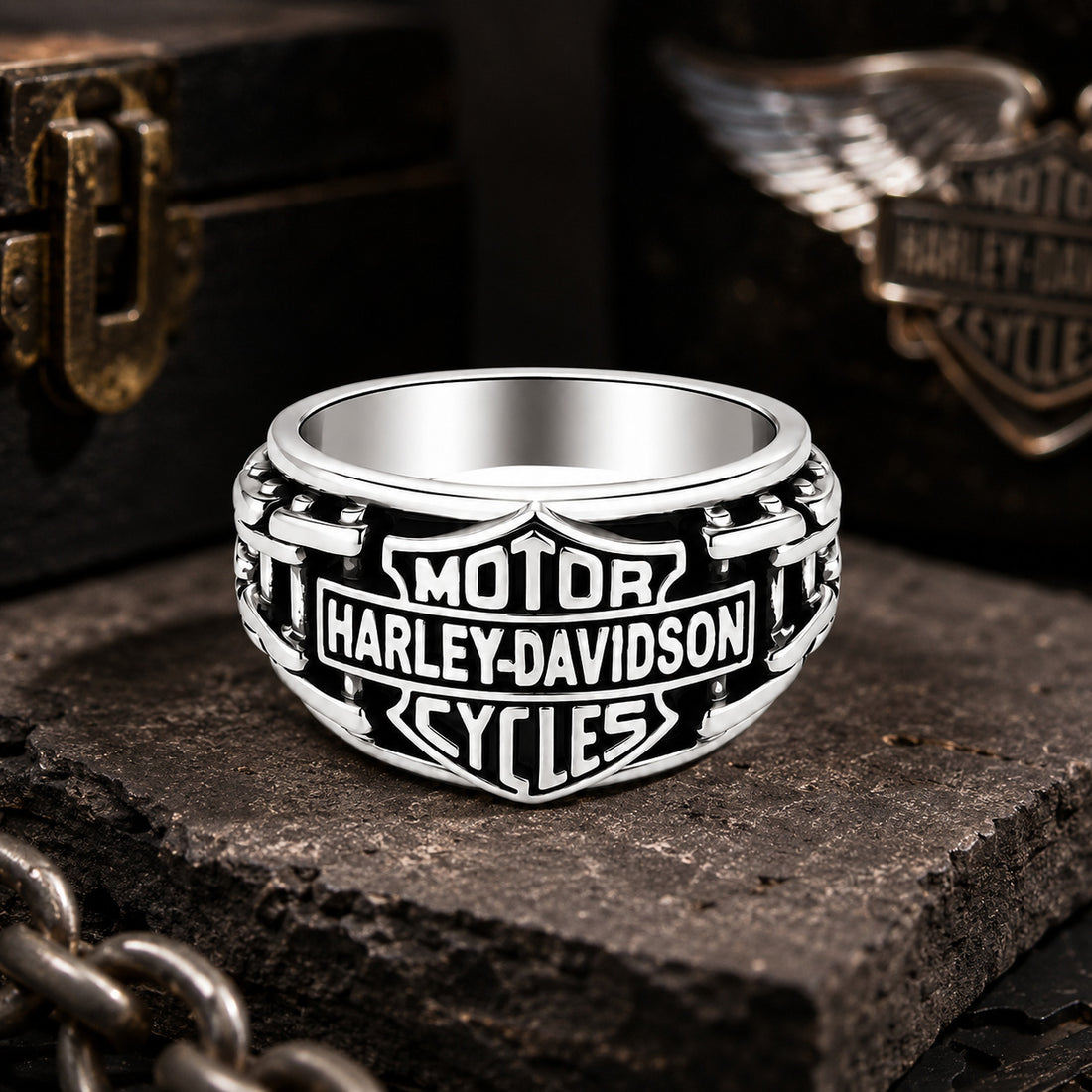 Motor Harley Davidson Cycles 925 Sterling Silver Ring