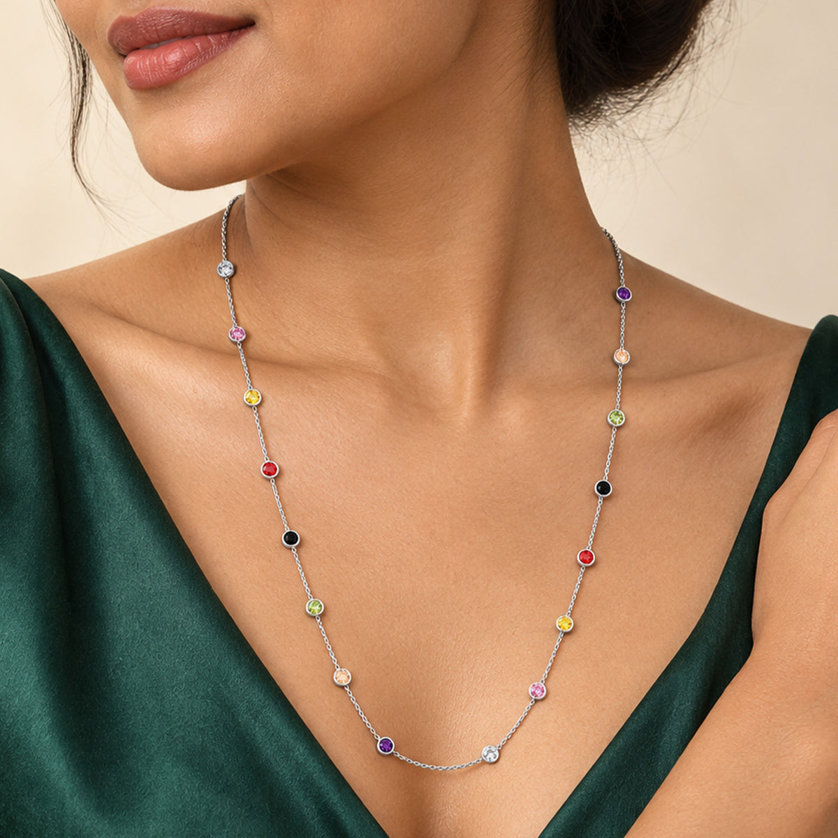 Multi Color Station Sterling Silver Chain