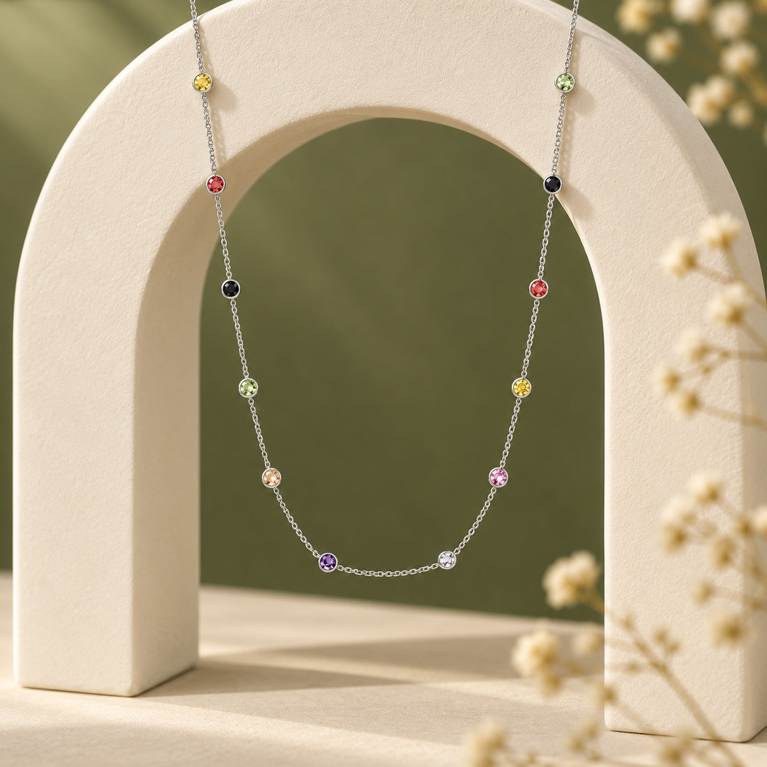 Multi Color Station Sterling Silver Chain