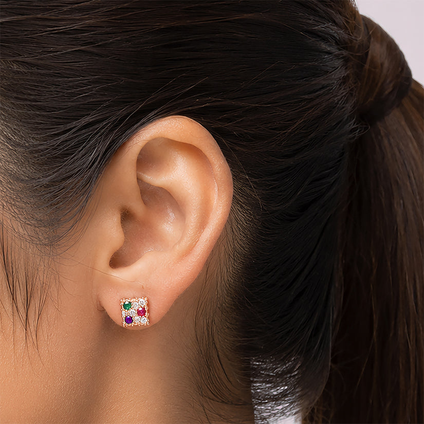 Multicolour Rose Gold Mosaic 925 Sterling Silver Elegant Earring