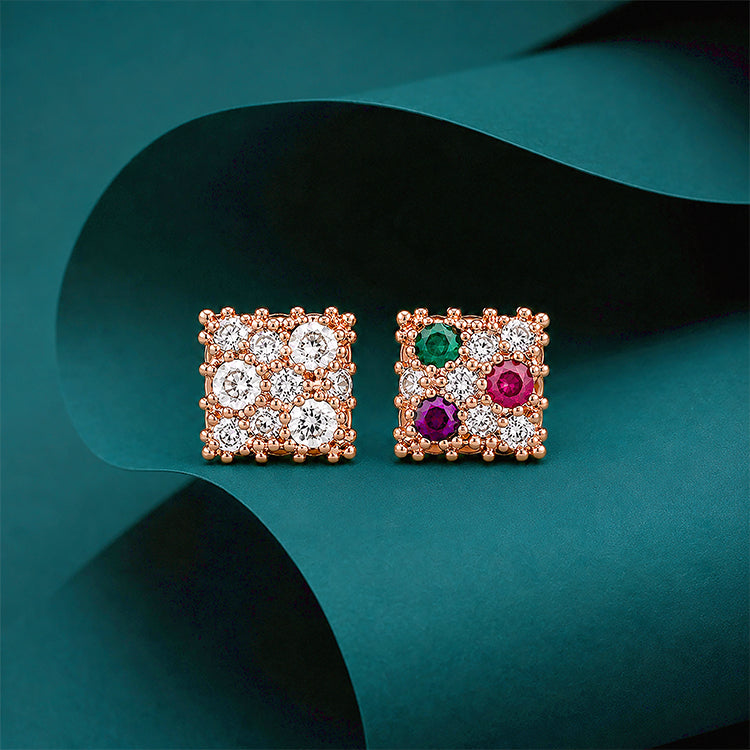 Multicolour Rose Gold Mosaic 925 Sterling Silver Elegant Earring