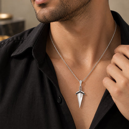 Mystic Black Stone Arrowhead Silver Pendant