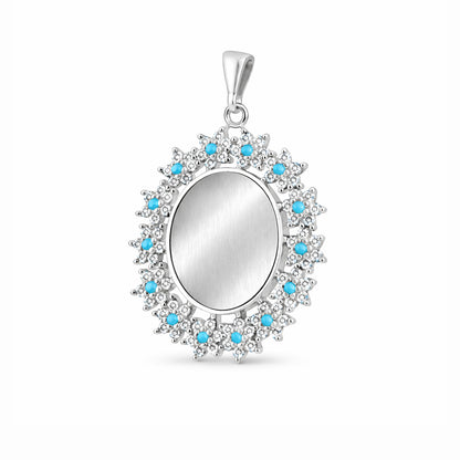 Mystic Blue Crystal Sunburst Medallion 925 Sterling Silver Engraving Pendant for women