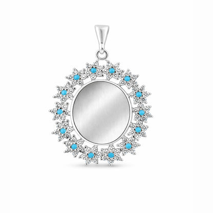 Mystic Blue Crystal Sunburst Medallion 925 Sterling Silver Engraving Pendant for women