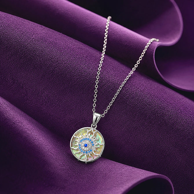 Mystic Crescent 925 Sterling Silver Evil Eye Pendant
