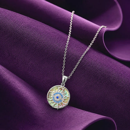 Mystic Crescent 925 Sterling Silver Evil Eye Pendant