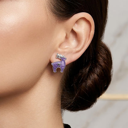 Mystic Purple Reindeer 925 Sterling Silver Earring