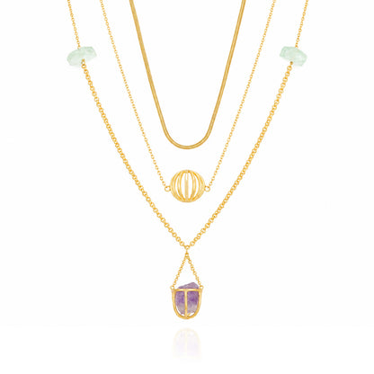 Mystic Amethyst Drop Golden Geometric Designer Pendant Chain