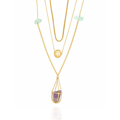 Mystic Amethyst Drop Golden Geometric Designer Pendant Chain