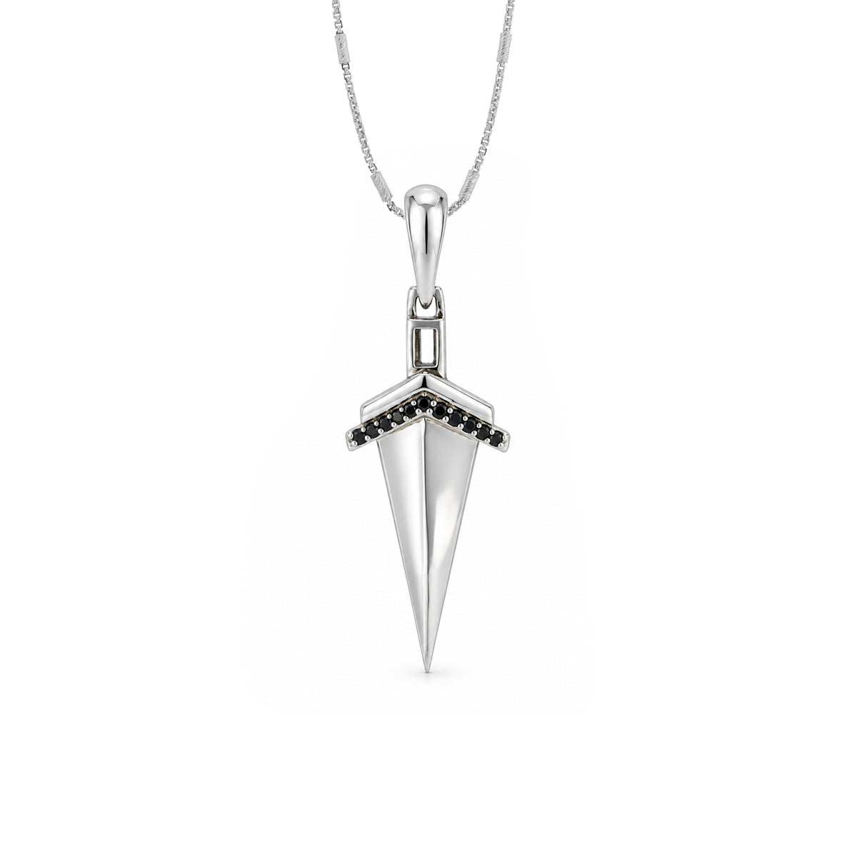 Mystic Black Stone Arrowhead Silver Pendant