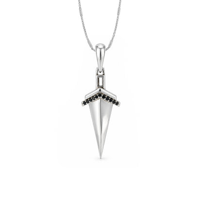 Mystic Black Stone Arrowhead Silver Pendant