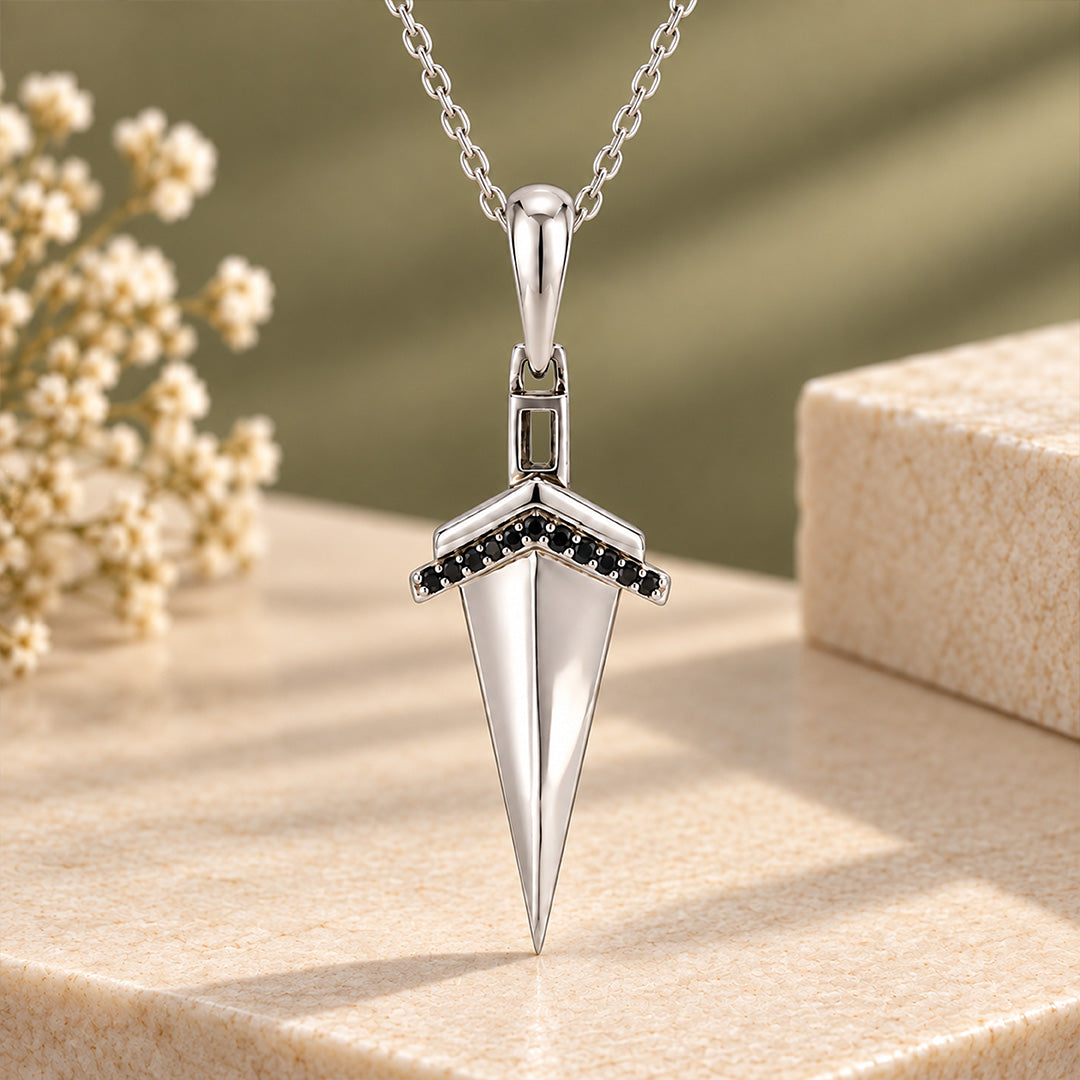 Mystic Black Stone Arrowhead Silver Pendant
