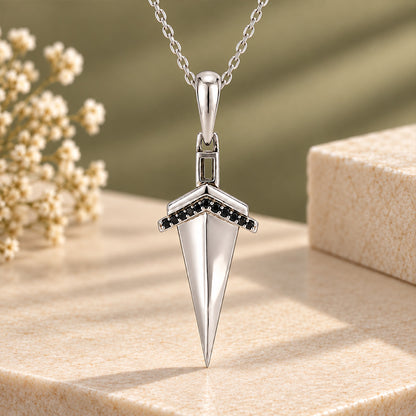 Mystic Black Stone Arrowhead Silver Pendant