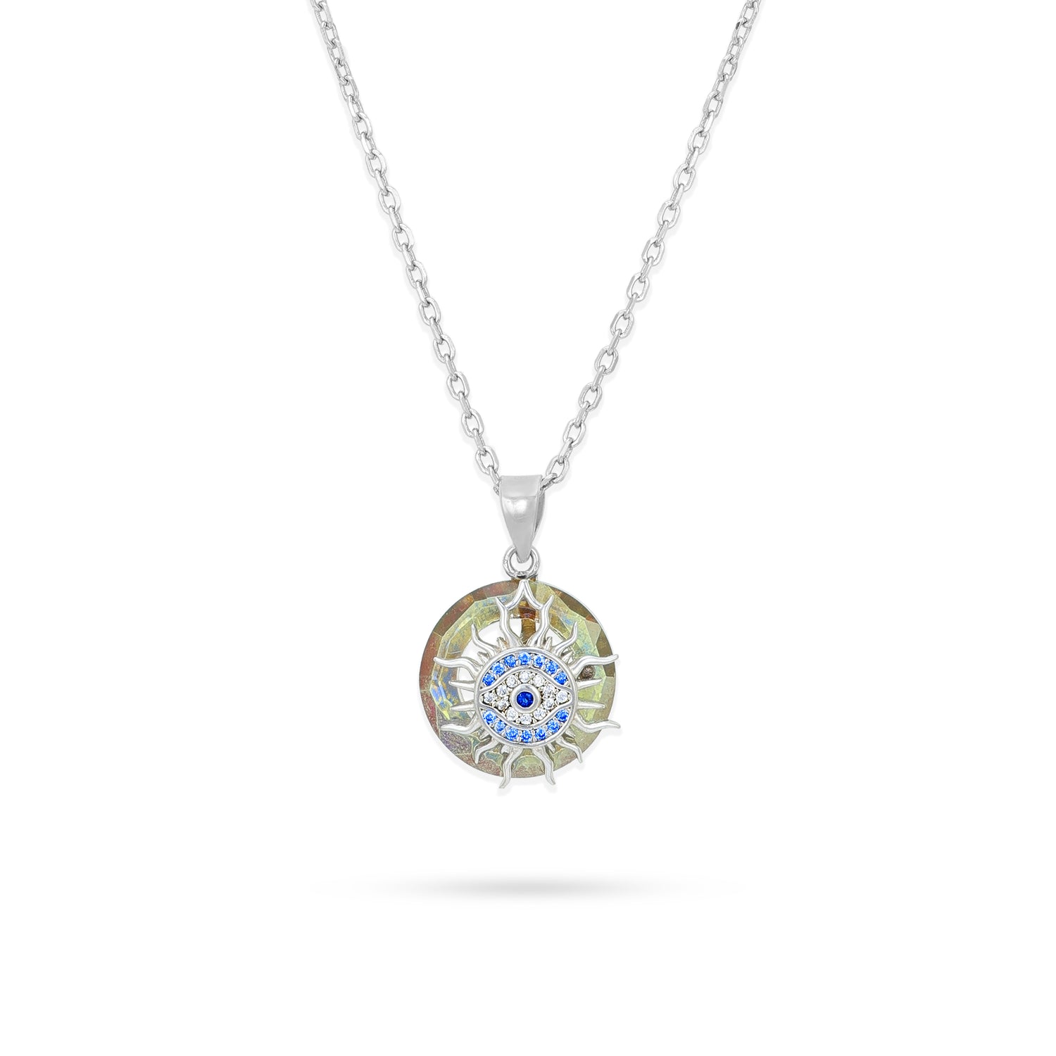 Mystic Crescent 925 Sterling Silver Evil Eye Pendant