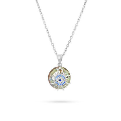 Mystic Crescent 925 Sterling Silver Evil Eye Pendant