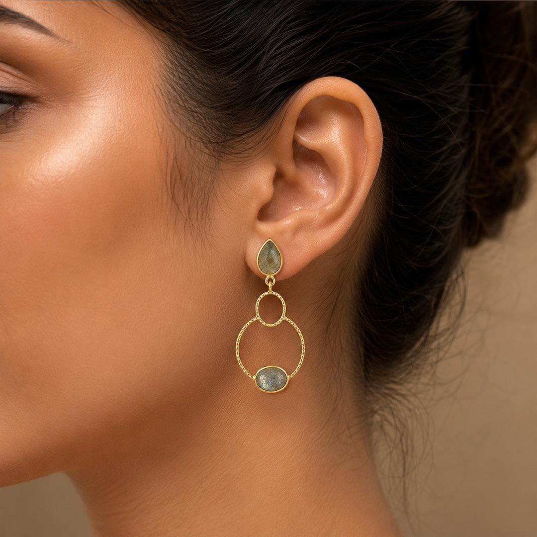 Mystic Crystal Gold Halo 925 Sterling Silver Dangle Earrings