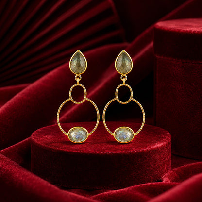 Mystic Crystal Gold Halo 925 Sterling Silver Dangle Earrings