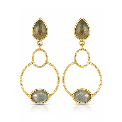 Mystic Crystal Gold Halo 925 Sterling Silver Dangle Earrings