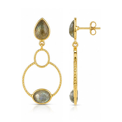Mystic Crystal Gold Halo 925 Sterling Silver Dangle Earrings