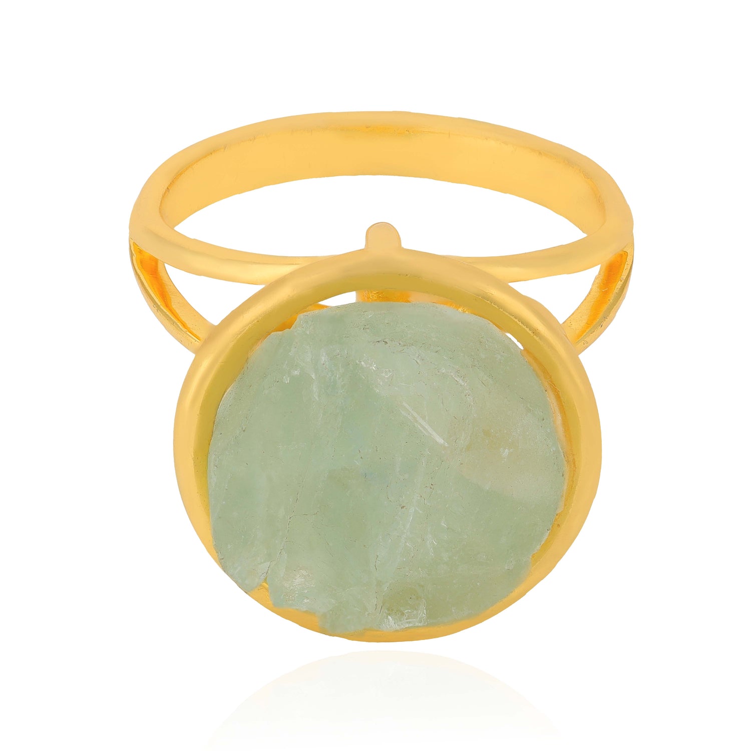 Mystic Green Stone Golden Circular Sculptural Designer Ring
