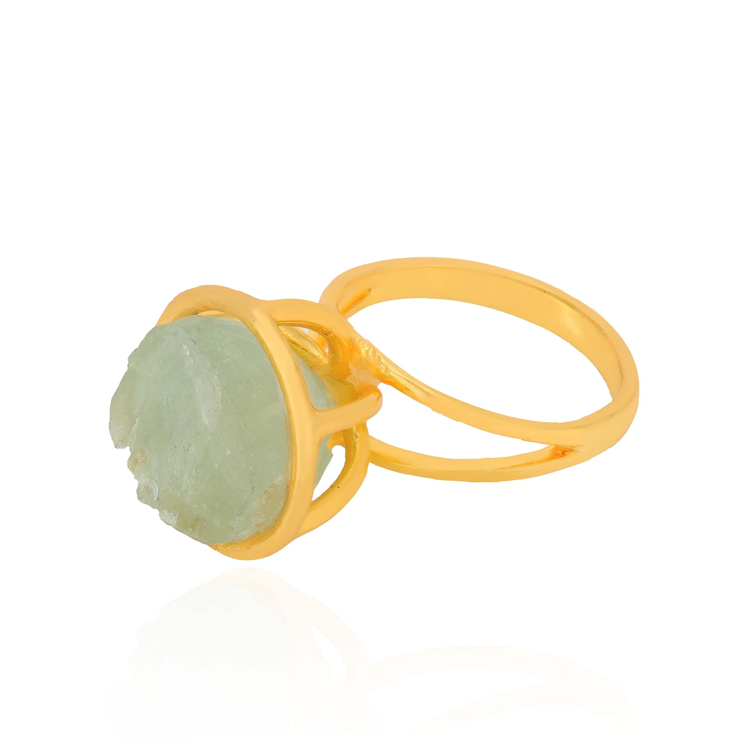 Mystic Green Stone Golden Circular Sculptural Designer Ring