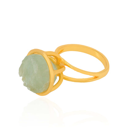 Mystic Green Stone Golden Circular Sculptural Designer Ring