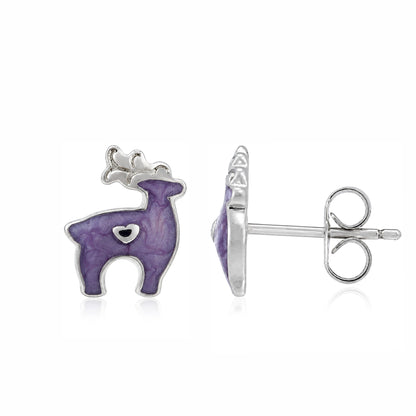 Mystic Purple Reindeer 925 Sterling Silver Earring