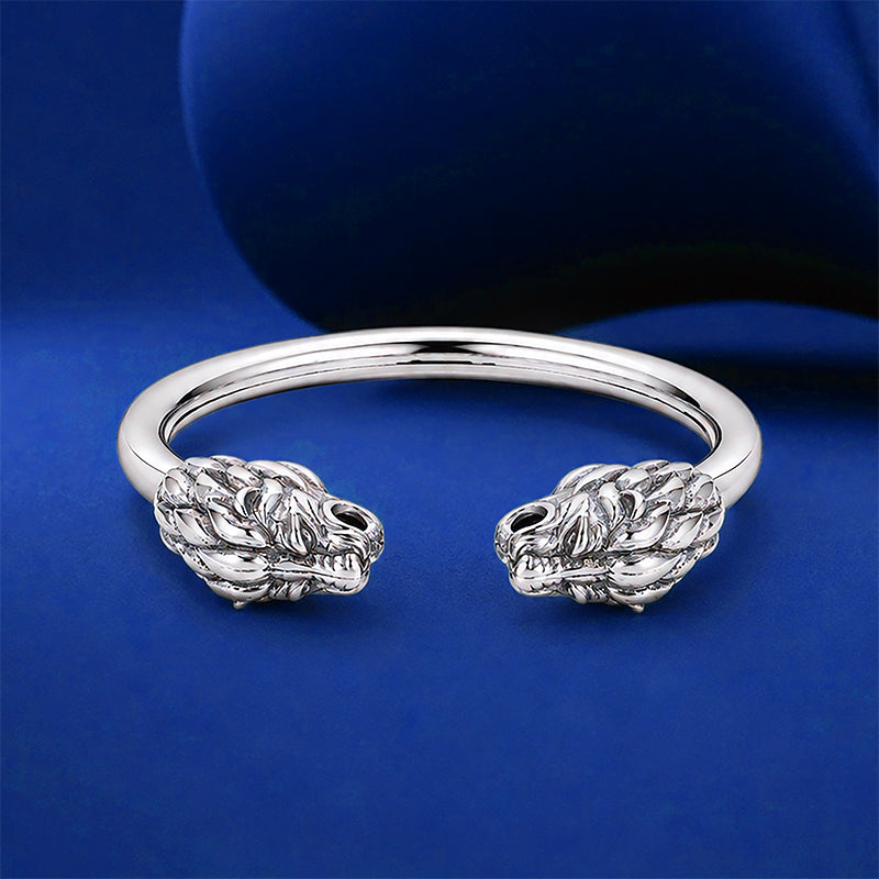 Mythical Double Dragon Head Sterling Silver Kada