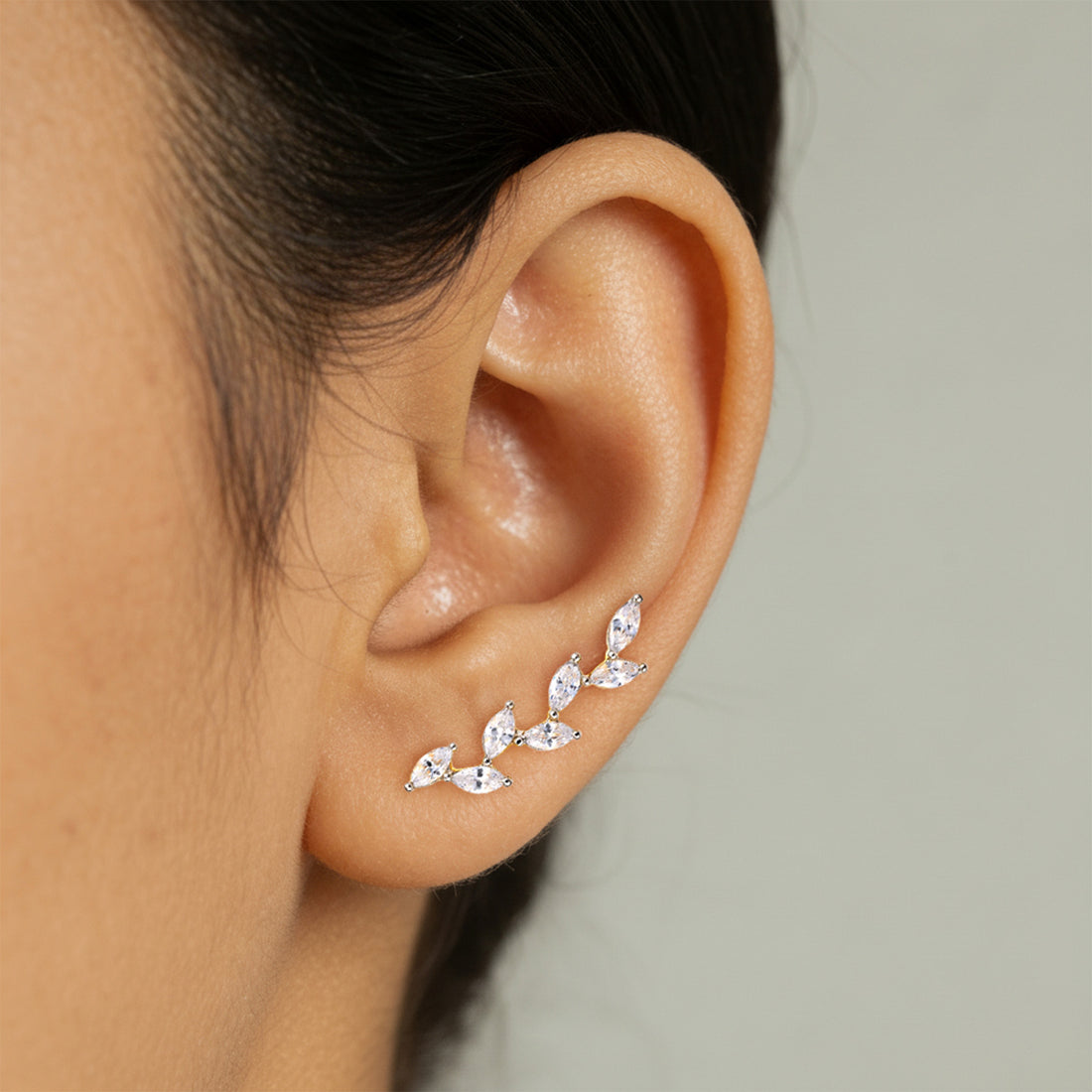 Natural Leaves 925 Sterling Silver Climber Earrings