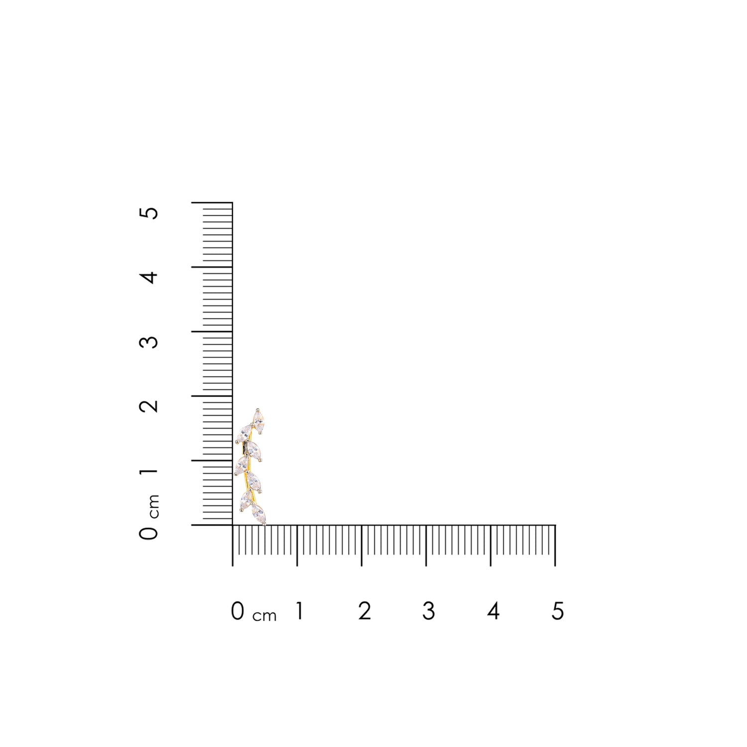Jewelry with a ruler for scale on a white background
