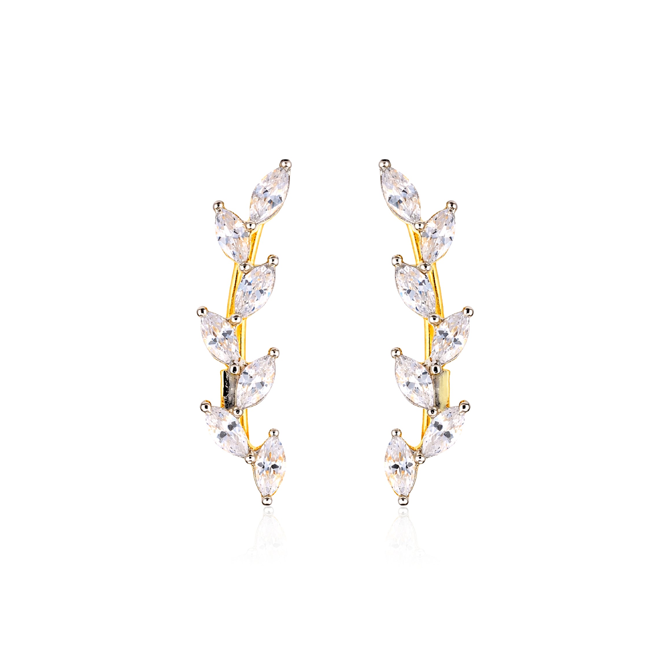 Natural Leaves 925 Sterling Silver Climber Earrings for Women