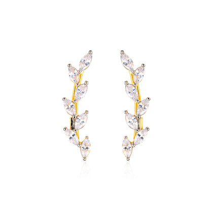 Natural Leaves 925 Sterling Silver Climber Earrings for Women