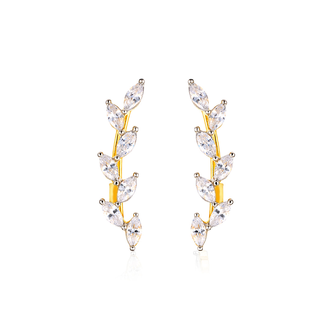 Natural Leaves 925 Sterling Silver Climber Earrings for Women