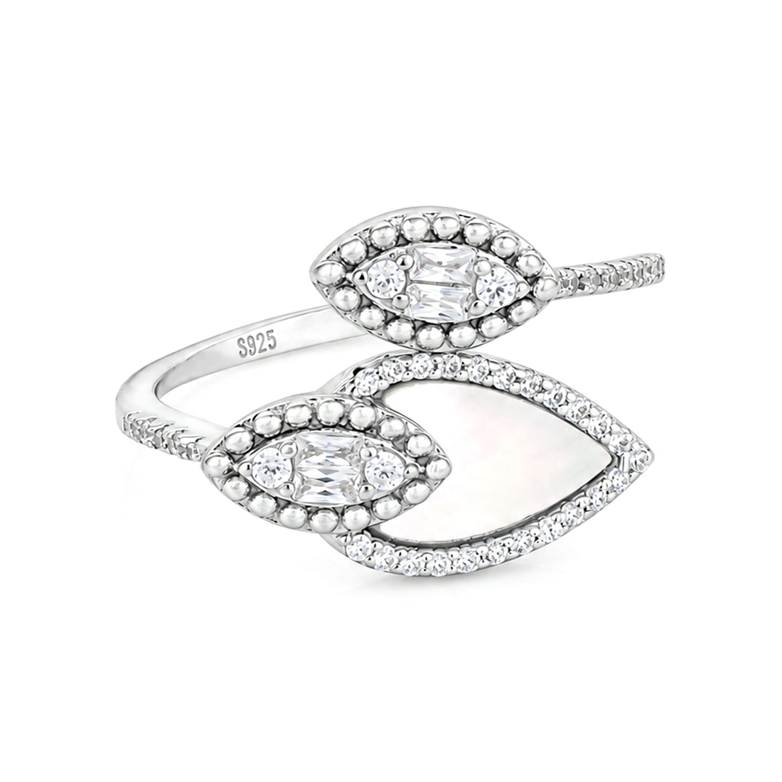 Nature Inspired Halo Petal Charm 925 Sterling Silver Ring for women