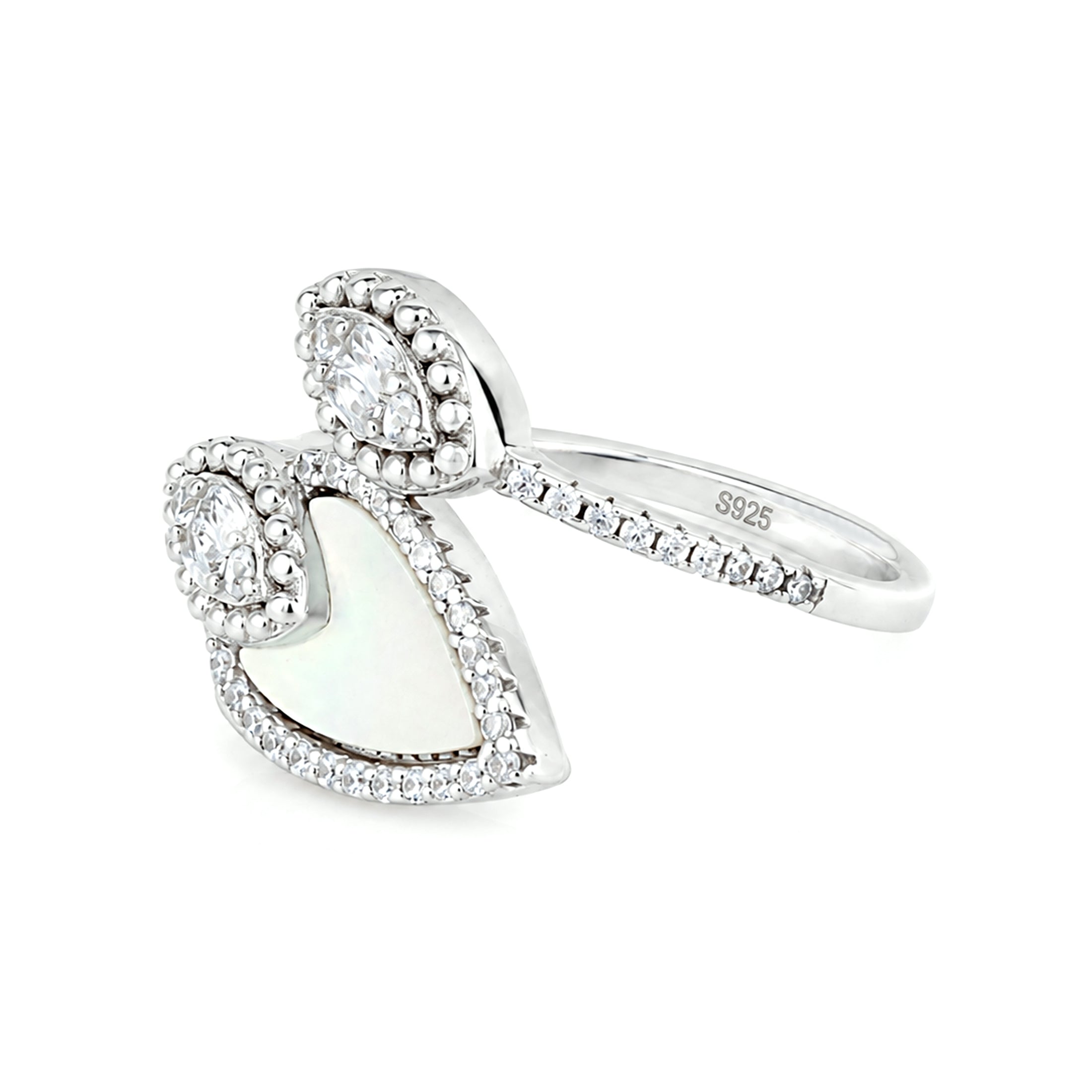 Nature Inspired Halo Petal Charm 925 Sterling Silver Ring for women