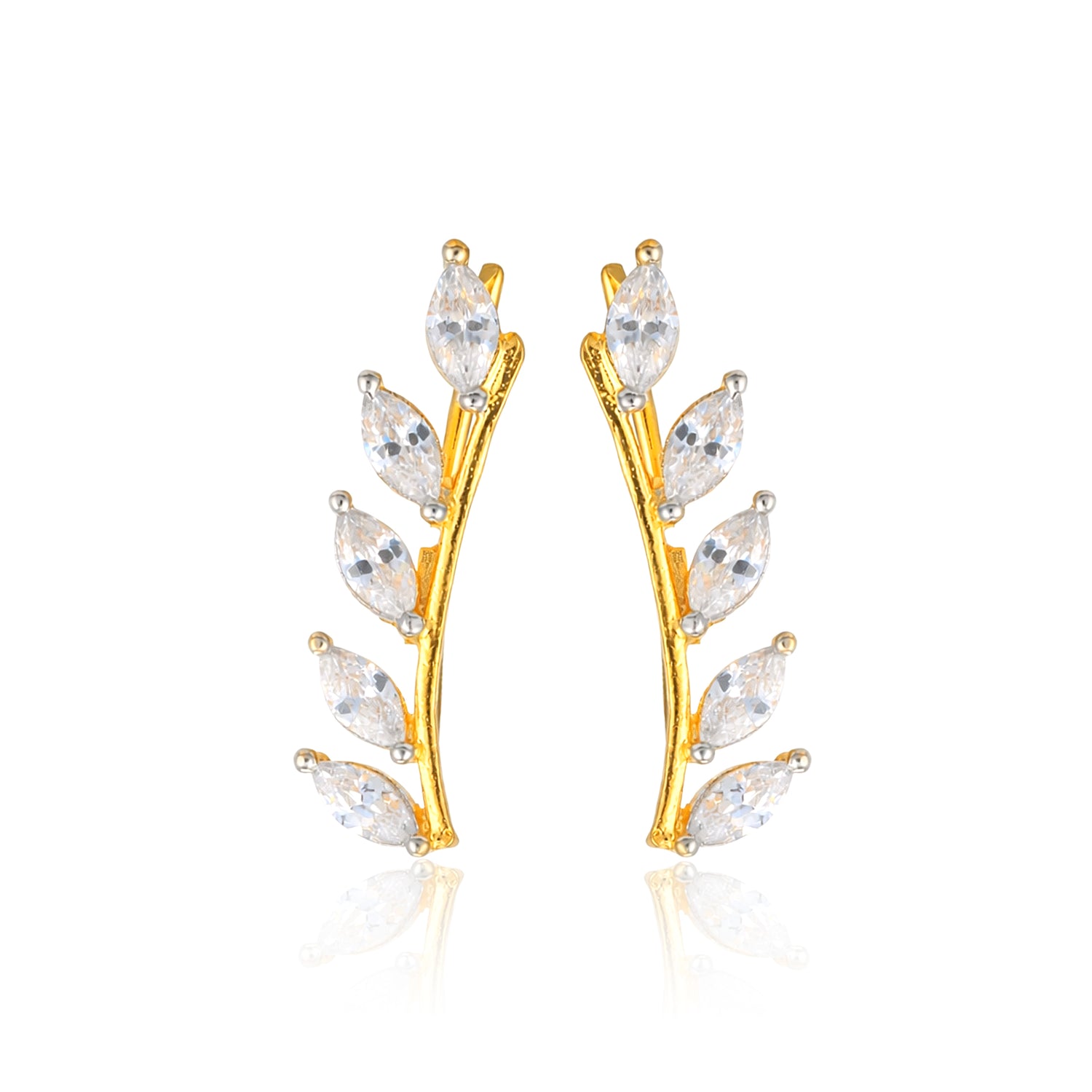 Nature Leaf 925 Sterling Silver Climber Earrings for Women