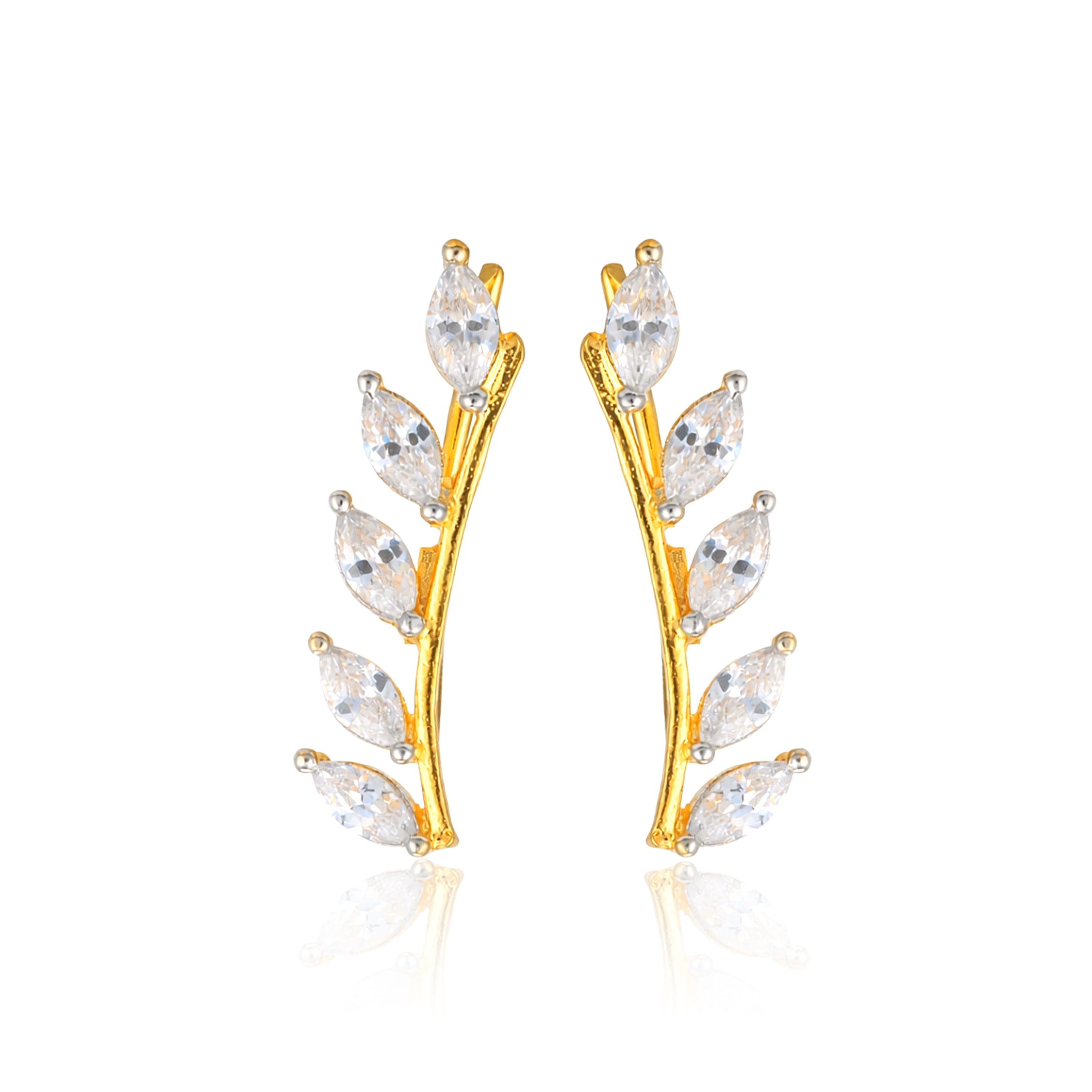 Nature Leaf 925 Sterling Silver Climber Earrings for Women