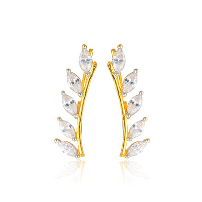 Nature Leaf 925 Sterling Silver Climber Earrings for Women
