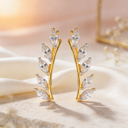 Nature Leaf 925 Sterling Silver Climber Earrings for Women