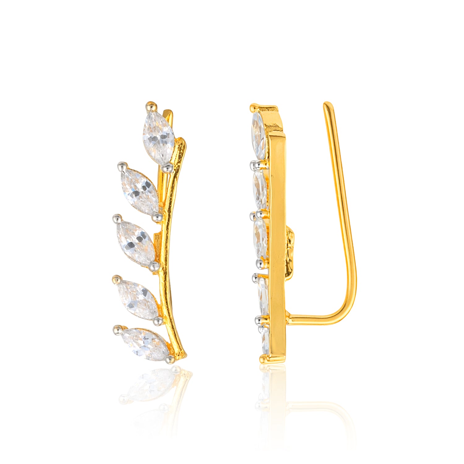 Nature Leaf 925 Sterling Silver Climber Earrings for Women