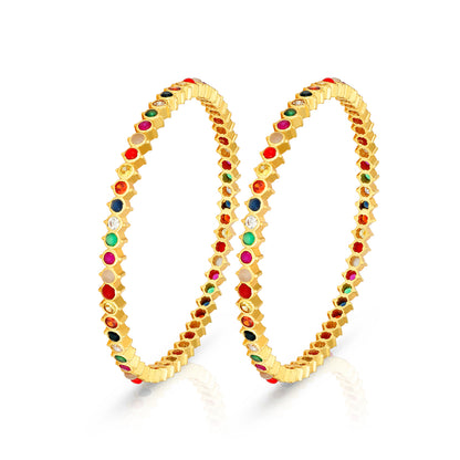 Navaratna Aura Glow 925 Sterling Silver Bangle for Women