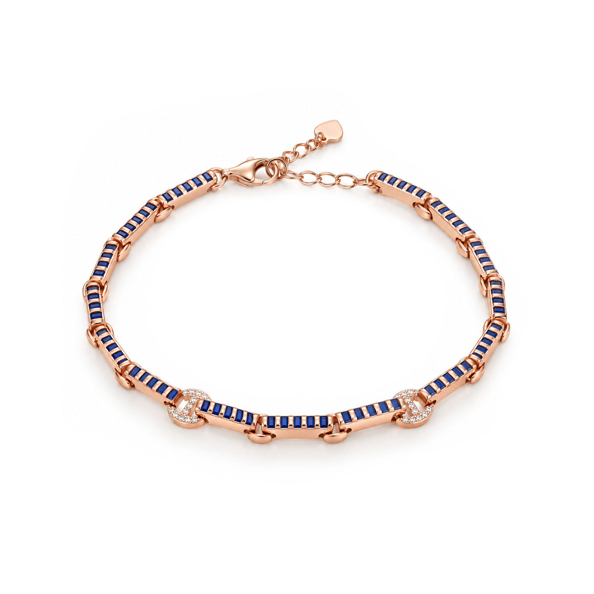 Navy Blue Enamel Bar Link Sterling Silver Bracelet