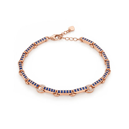 Navy Blue Enamel Bar Link Sterling Silver Bracelet