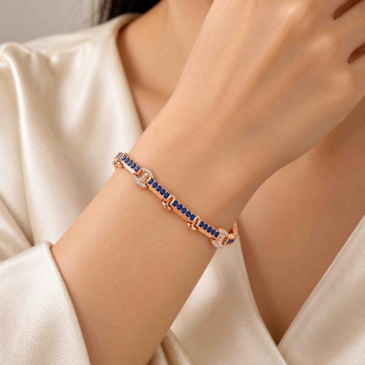 Navy Blue Enamel Bar Link Sterling Silver Bracelet
