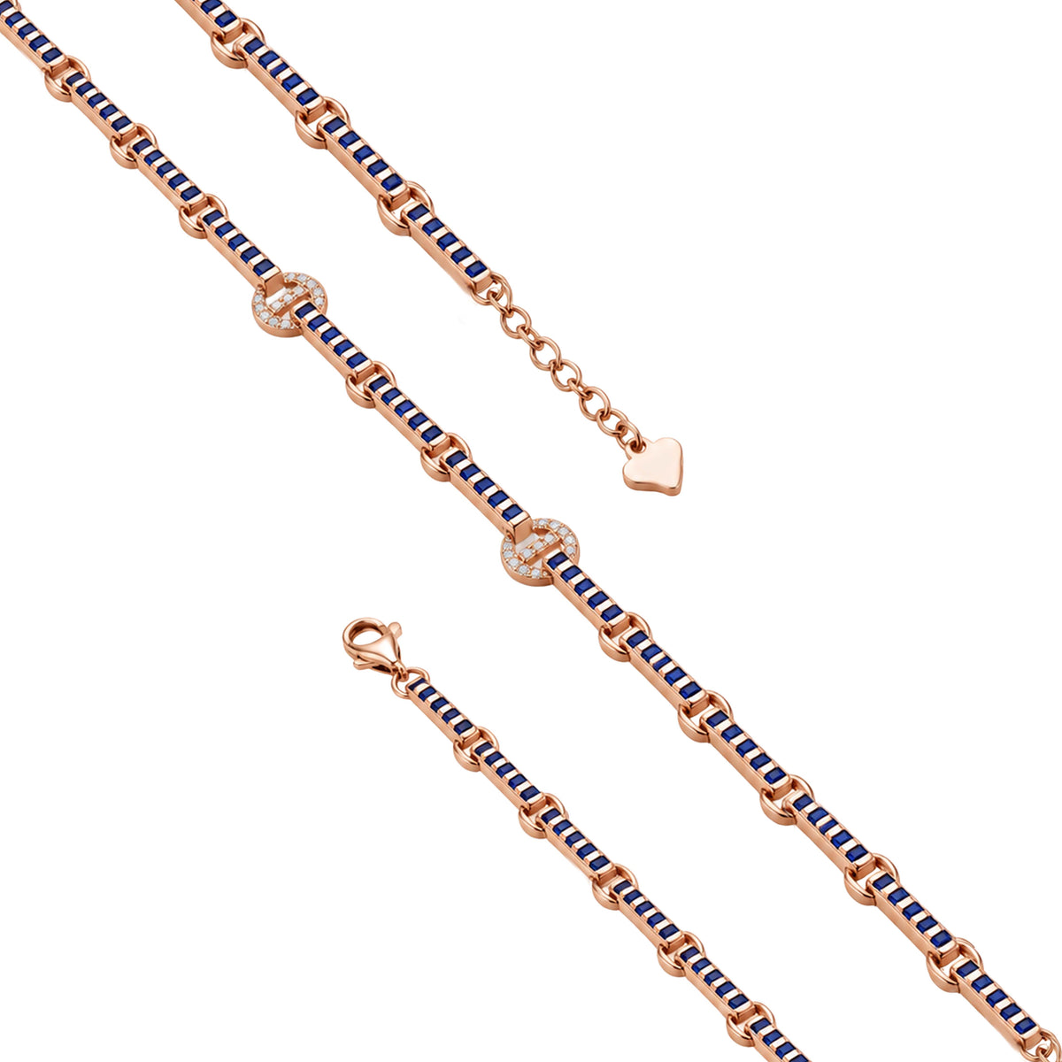 Navy Blue Enamel Bar Link Sterling Silver Bracelet