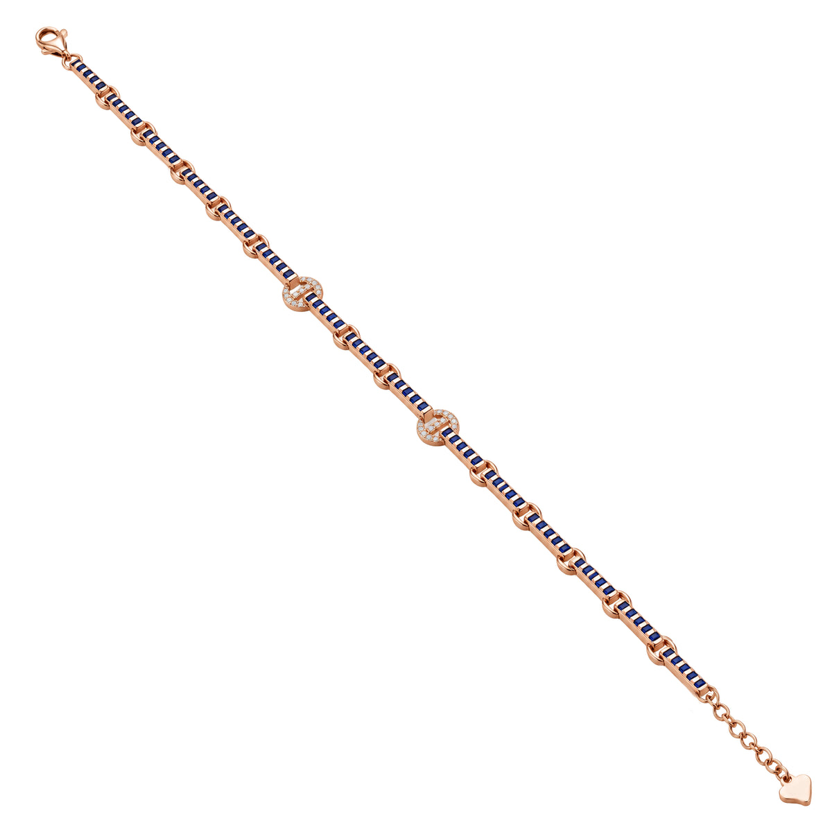 Navy Blue Enamel Bar Link Sterling Silver Bracelet