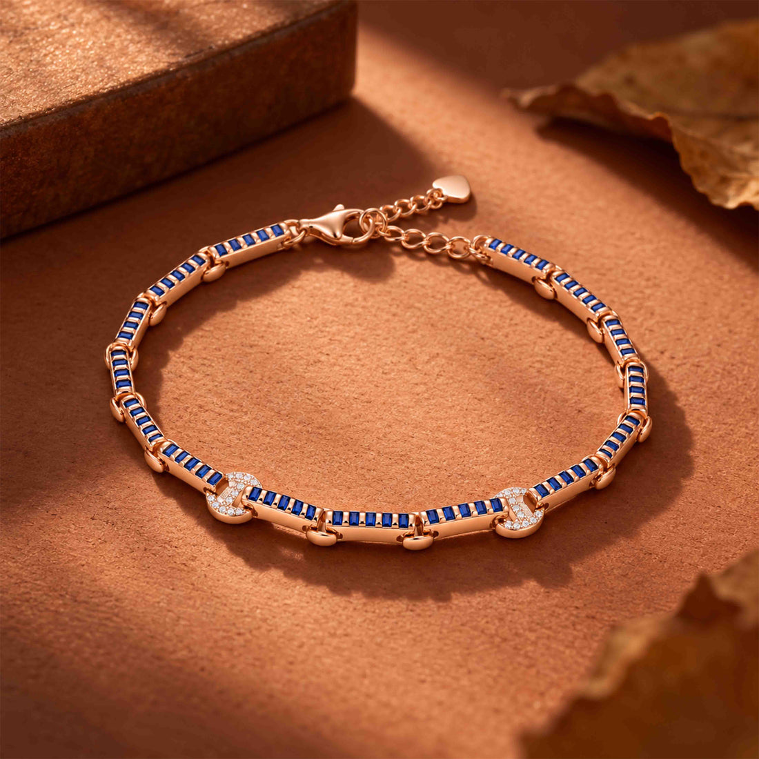 Navy Blue Enamel Bar Link Sterling Silver Bracelet