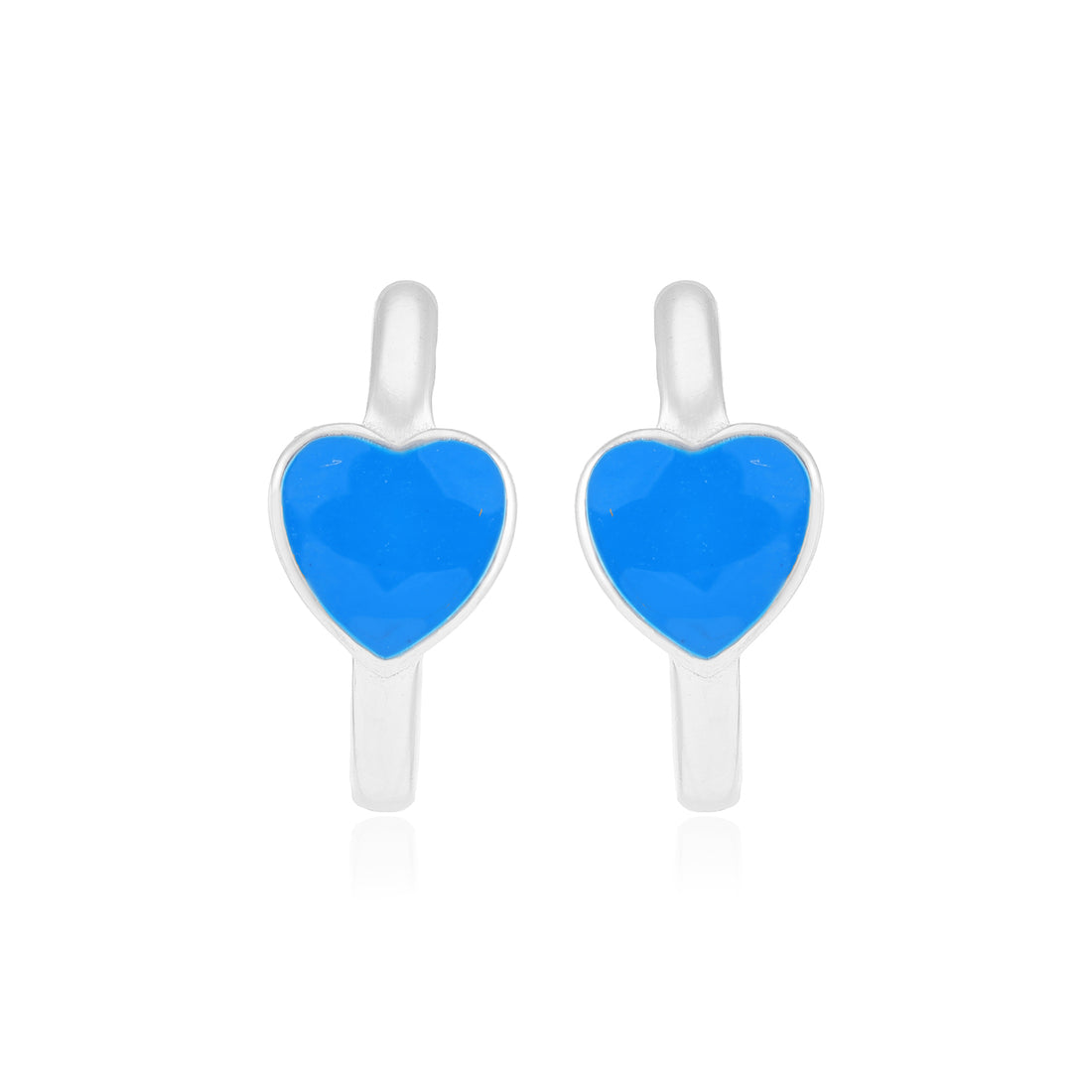 Navy Enamel Heart Sterling Silver Rhodium Plated 925 Earring