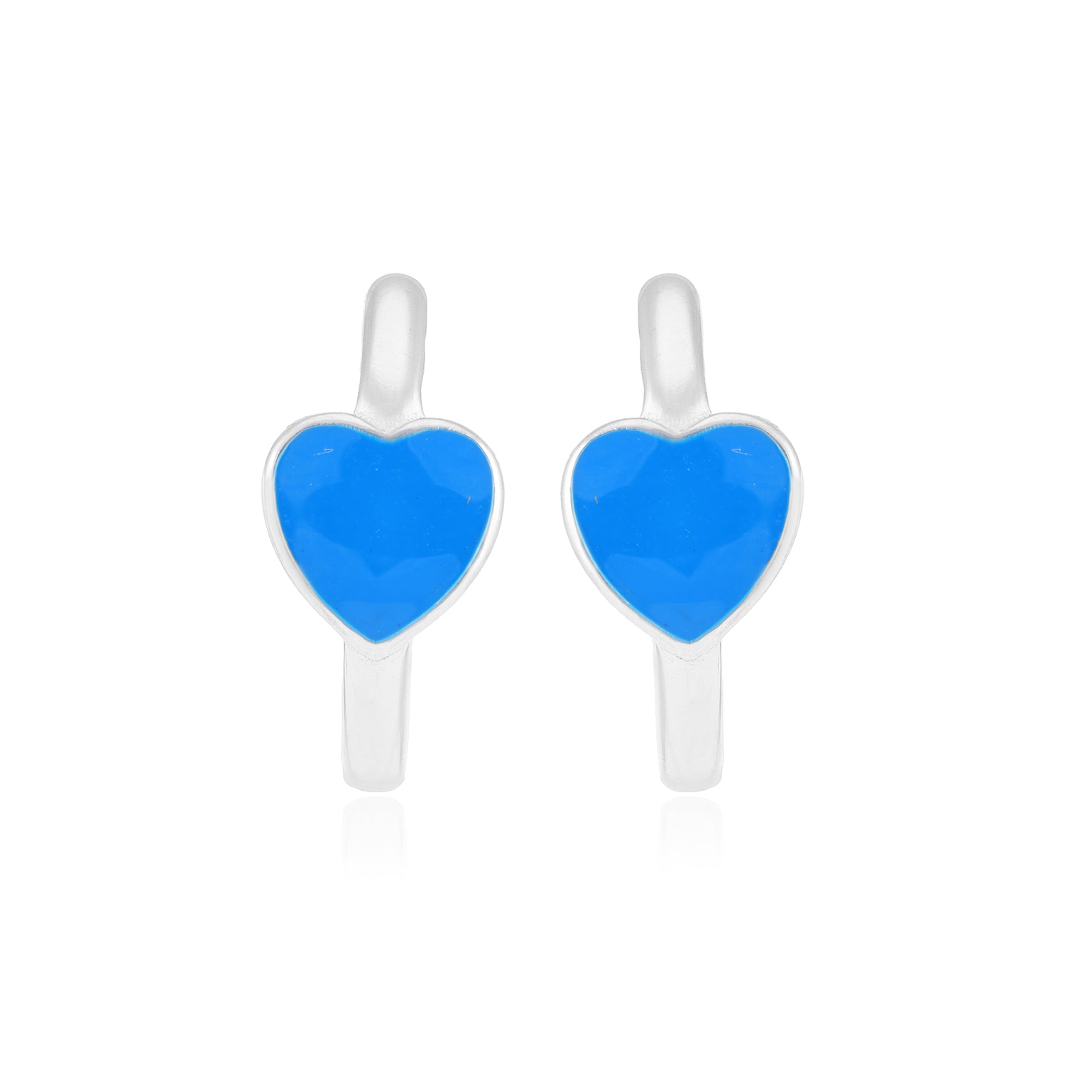 Navy Enamel Heart Sterling Silver Rhodium Plated 925 Earring