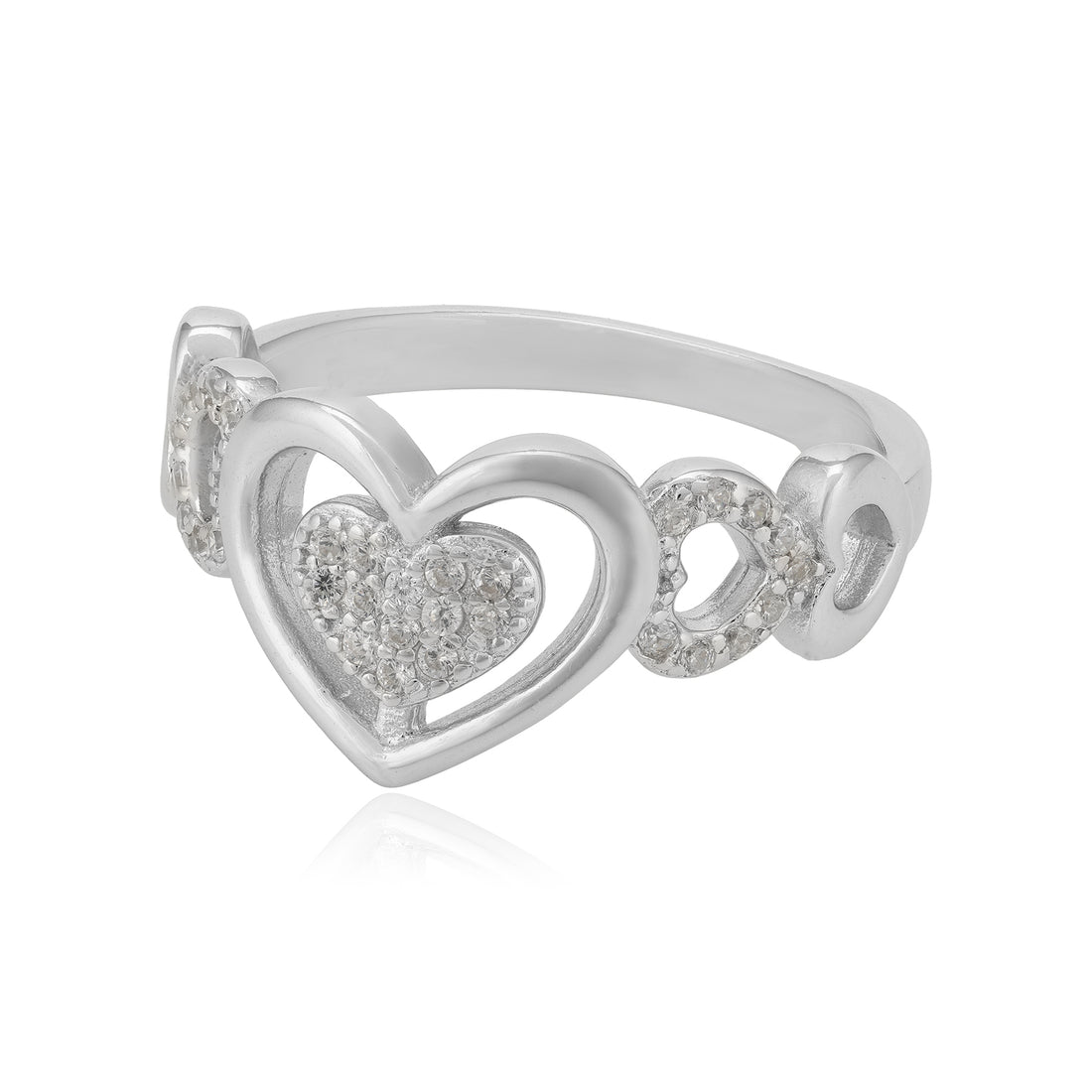 Nested Heart Rhodium Plated Surrounding Hearts Ring